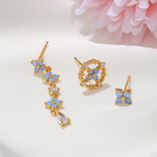Light Blue Earings Set Temperament Orchid Combination