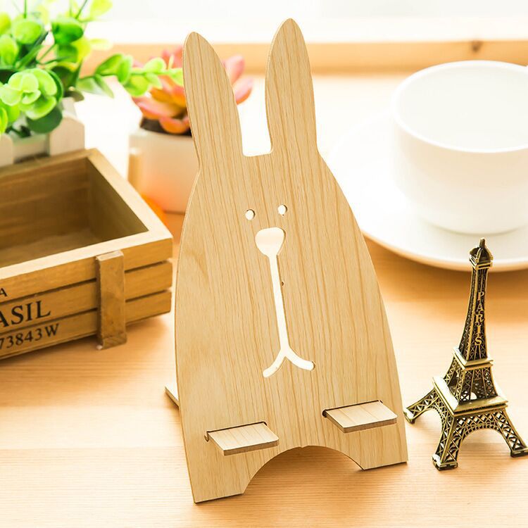 Lazy Desktop Bedside Simple Wooden Cute Cartoon Rabbit Mobile Phone Holder Support Universal Portable