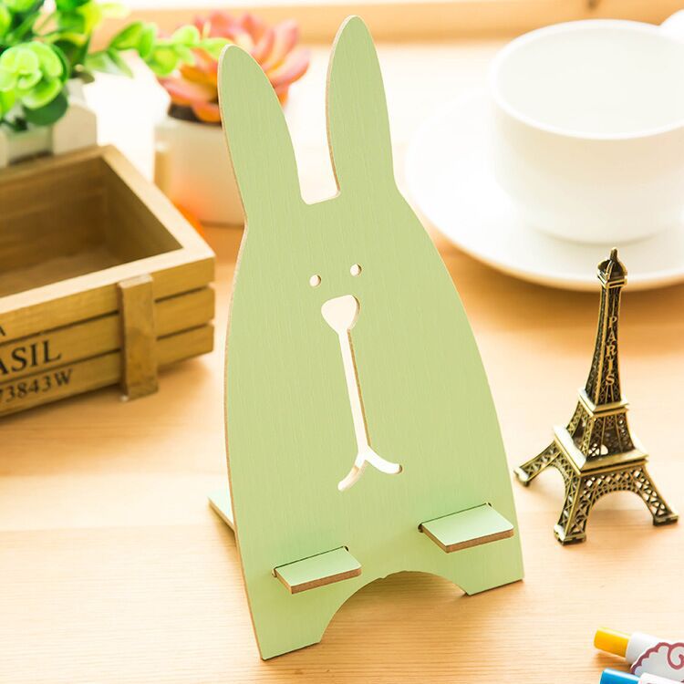 Lazy Desktop Bedside Simple Wooden Cute Cartoon Rabbit Mobile Phone Holder Support Universal Portable