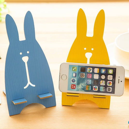 Lazy Desktop Bedside Simple Wooden Cute Cartoon Rabbit Mobile Phone Holder Support Universal Portable