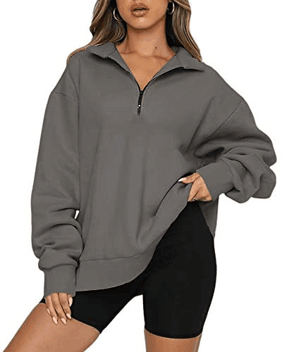 Sweatshirts Zip Turndown Collar