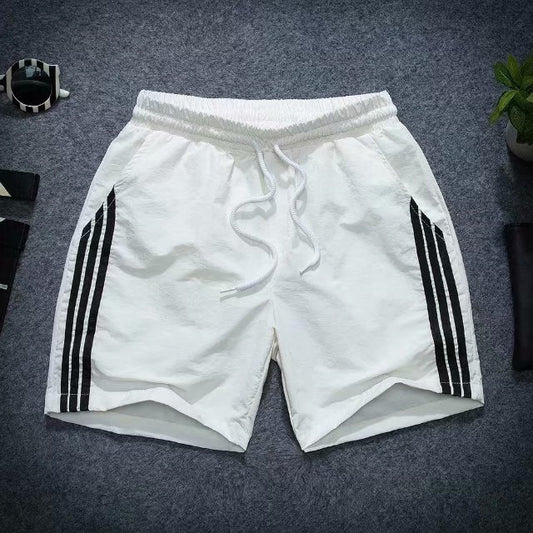 Summer Cool Three-point Pants Men's Three-bar Sticker Black And White Orange Green Pants With Pocket Three-point Beach Pants Trendy