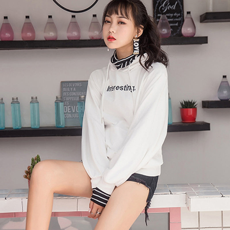 Harajuku striped turtleneck hoodies