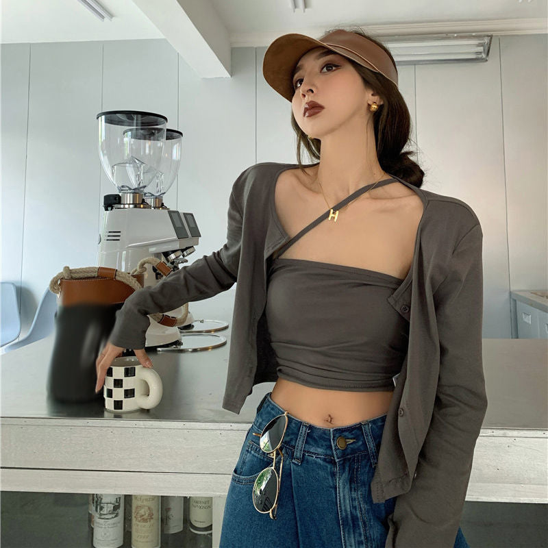 Long-sleeved T-shirt Women's Early Autumn Thin Hot Girls Wear Small Cardigans 2021 New Loose And Thin All-match Short Tops