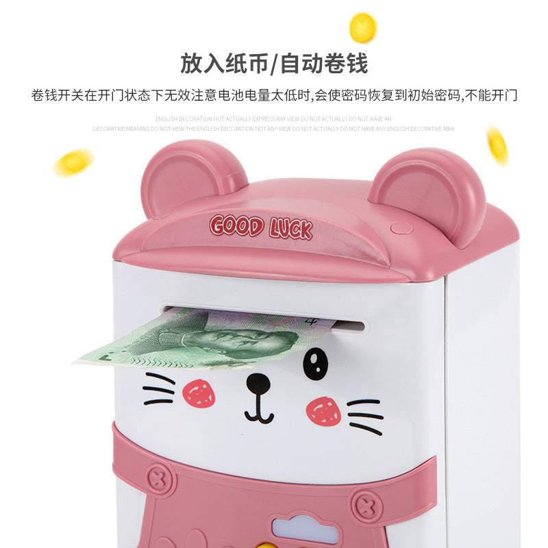 Children's Password Piggy Bank Smart Password ATM Automatic Roll Money Fingerprint Sound And Light Cartoon Toy