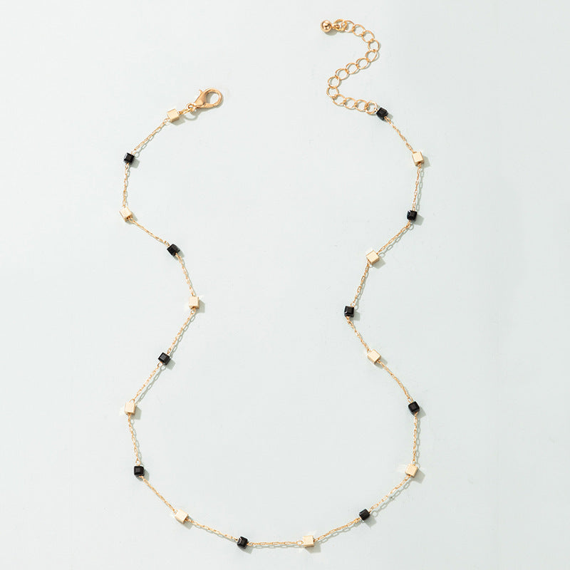 Cross-border Hot Selling Europe And The United States Cold Style Ins Necklace Creative Small Rice Beads Fashion Thin Fashionable Neck Chain Card Neck Chain