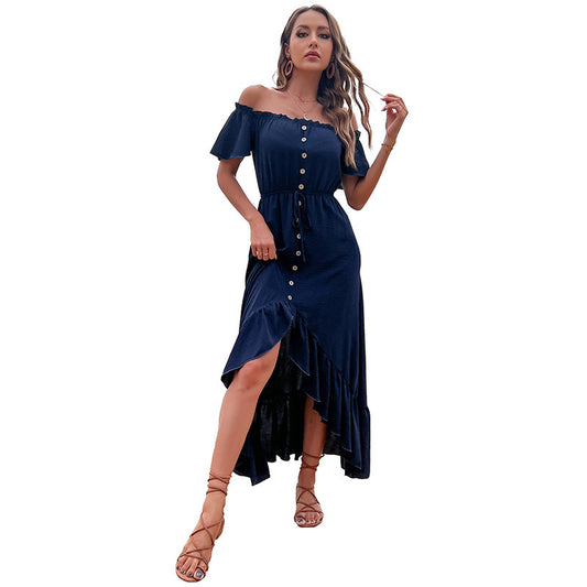 Fashion Women's Wear Off-shoulder Ruffle Sleeve Irregular Dress