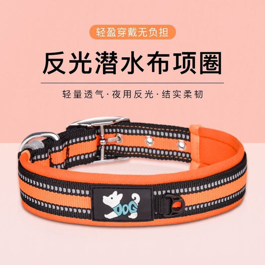 Pet Collar Adjustable Size Night Reflective Webbing Space Cotton Breathable Pet Collar