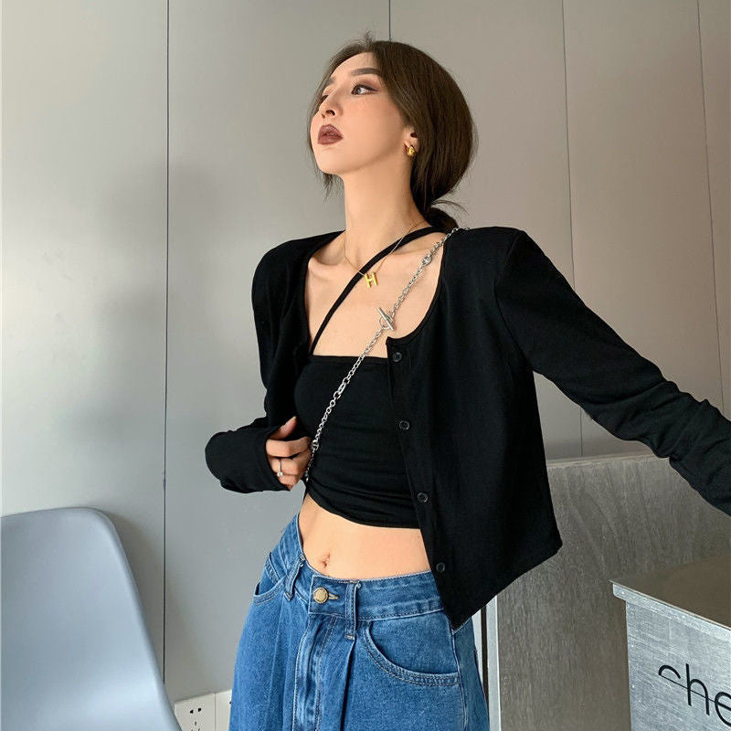 Long-sleeved T-shirt Women's Early Autumn Thin Hot Girls Wear Small Cardigans 2021 New Loose And Thin All-match Short Tops