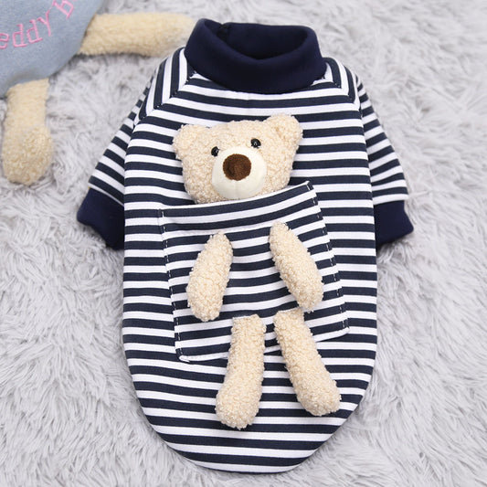 Internet Celebrity Pocket Bear Dog Cat Guard Clothes Autumn And Winter Plus Fleece Small Dog Warm Pet Supplies
