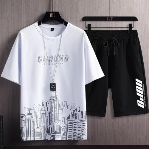 Summer Casual Suit Men's Ultra-thin Quick-drying Ice Silk Short-sleeved T-shirt Sports Shorts Running Two-piece Suit