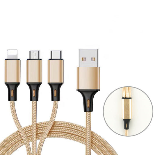 Data Cable Three-in-one Fast Charging Cable, Car Universal Universal Mobile Phone Multi-head Charging Cable