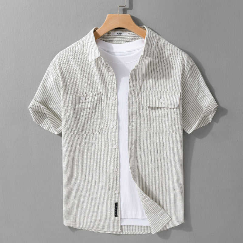 Men's Short Sleeve Casual Trend Cotton Shirt All-matching