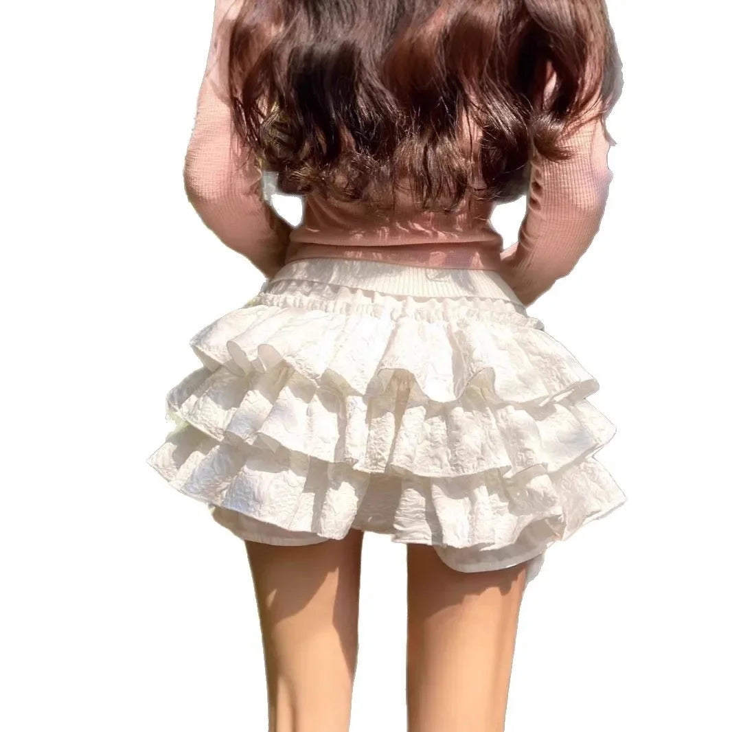 Cake Skirt Women's Summer New High Waist Sweet Small Ruffled Pumpkin Double-Layer Princess Lotus Short Skirt