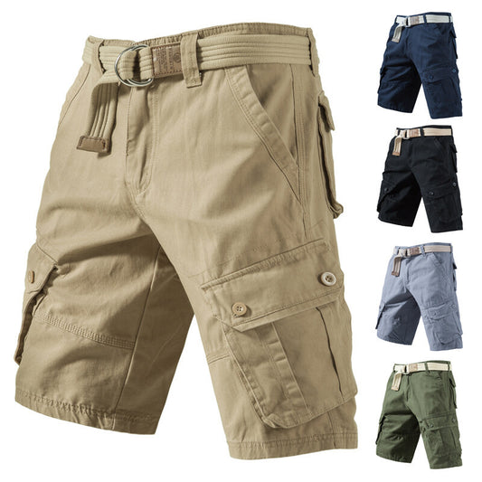 Summer New Solid Color Tooling Five-point Pants Thin Men's Youth Loose All-match Pure Cotton Washed Casual Shorts