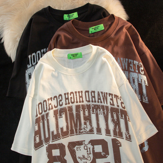 Retro T-shirt Unisex Casual Vintage Street Oversize Short-sleeved Couple Outfit