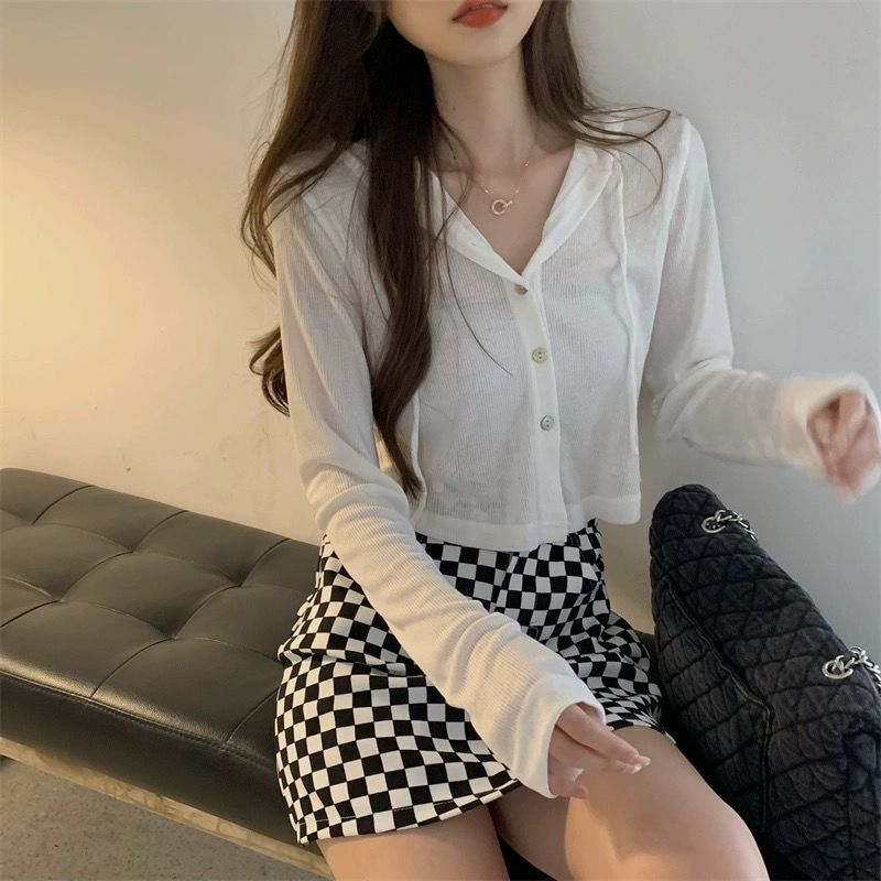 Sun Protection Cardigan Female Summer Small Slim-fit Hood Jacket Long-sleeved