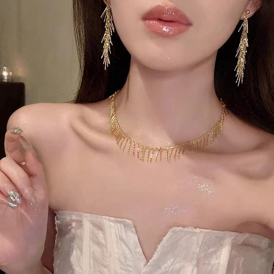 Grade Rose Crystal Tassel Earrings Women's Niche Design Light Luxury Earrings 2022 New Fashion Earrings