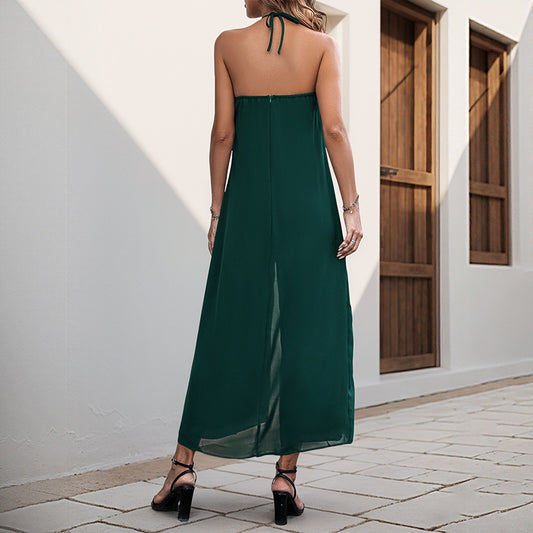 Vacation Casual Solid Color Long Halter Jumpsuit