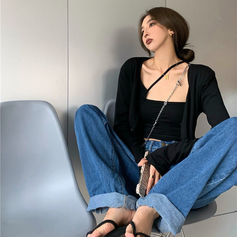 Long-sleeved T-shirt Women's Early Autumn Thin Hot Girls Wear Small Cardigans 2021 New Loose And Thin All-match Short Tops