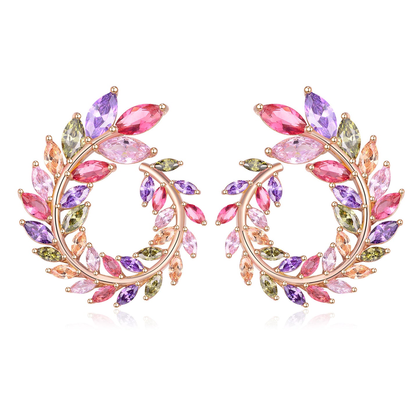18K Real Gold Handmade Inlaid Colorful Garland Shape Earrings