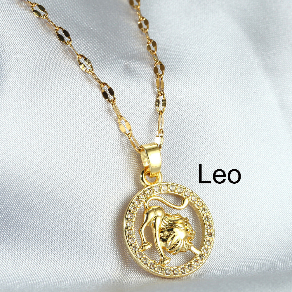 Golden Twelve Constellation Pendant Necklace
