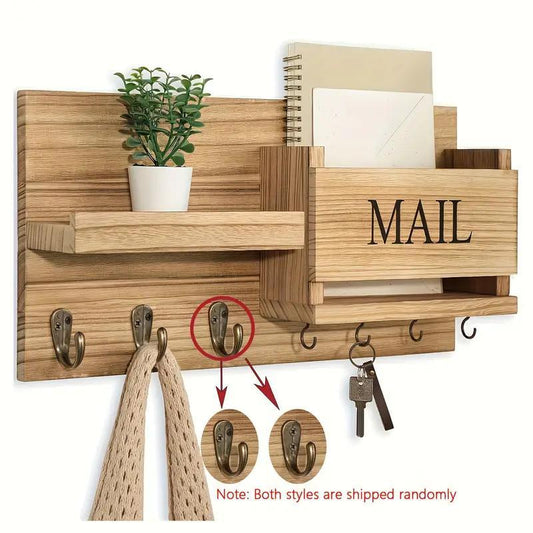 Simple Wooden Wall Mounted Keychain Mail Storage Rack Farmhouse Style Decorative Floating Shelves For Entry Bedroom Bathroom Living Room