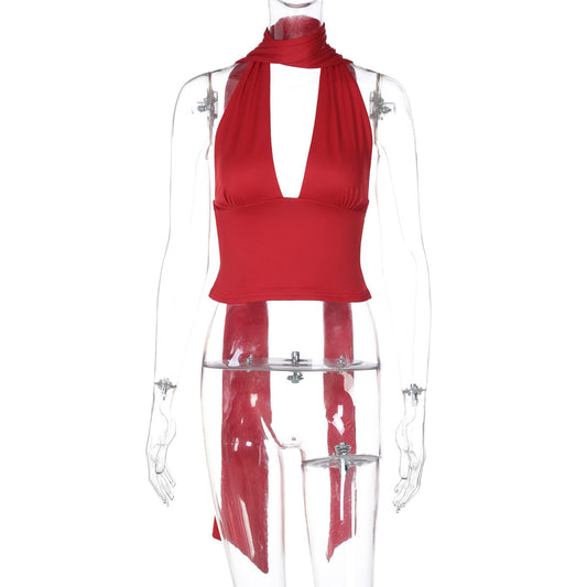 Deep V-neck Halter Tops Summer Fashion Y2K Sleeveless T-shirt For Women Clothing