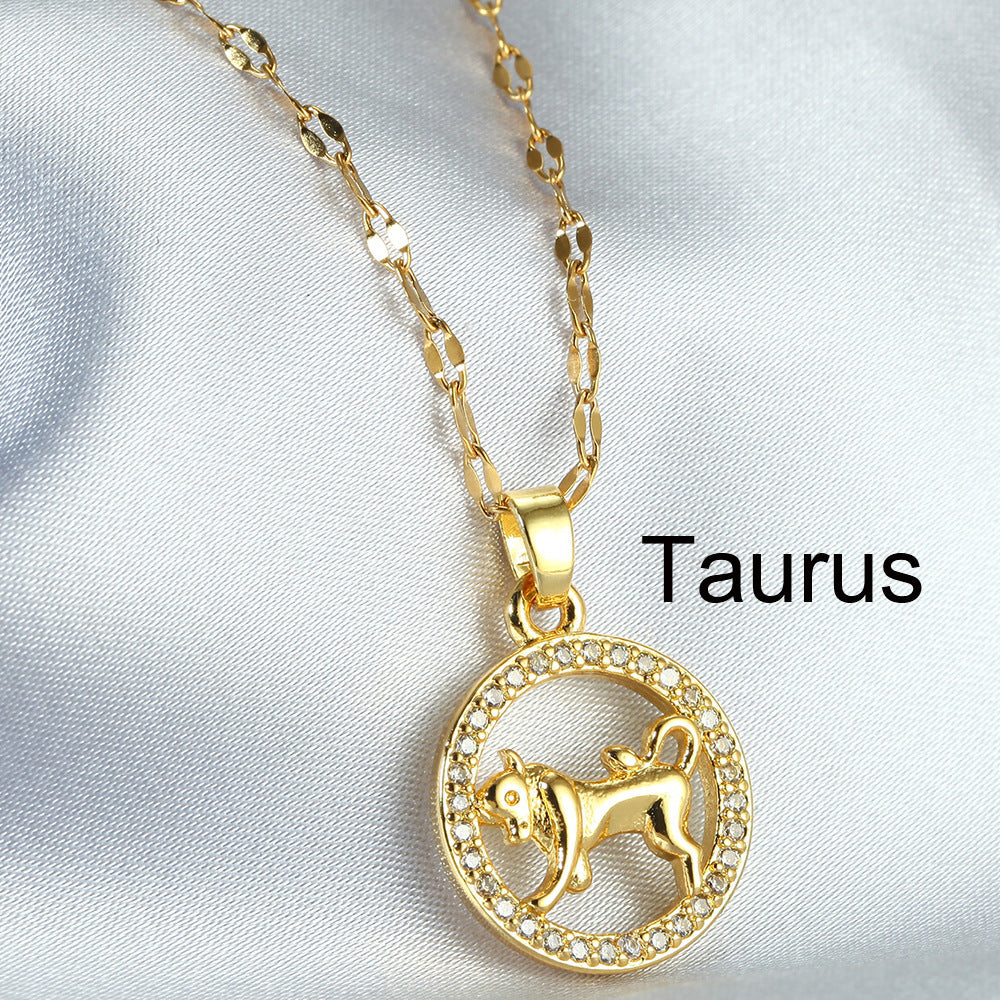 Golden Twelve Constellation Pendant Necklace