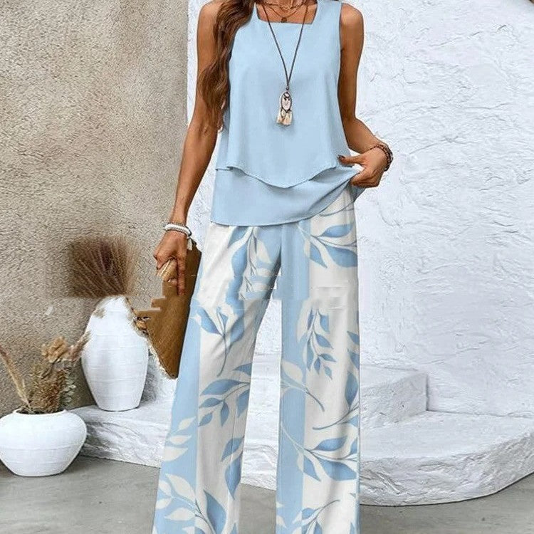 Double-layer Vest And Loose Straight Pants Womens