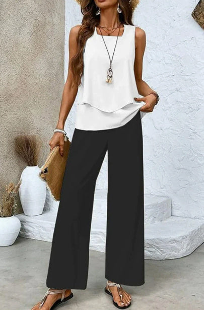 Double-layer Vest And Loose Straight Pants Womens