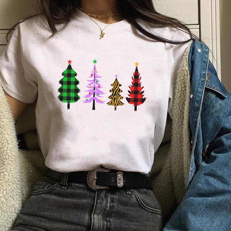 Christmas Fashion Printed Short Sleeve Tops For Women