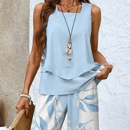 Double-layer Vest And Loose Straight Pants Womens