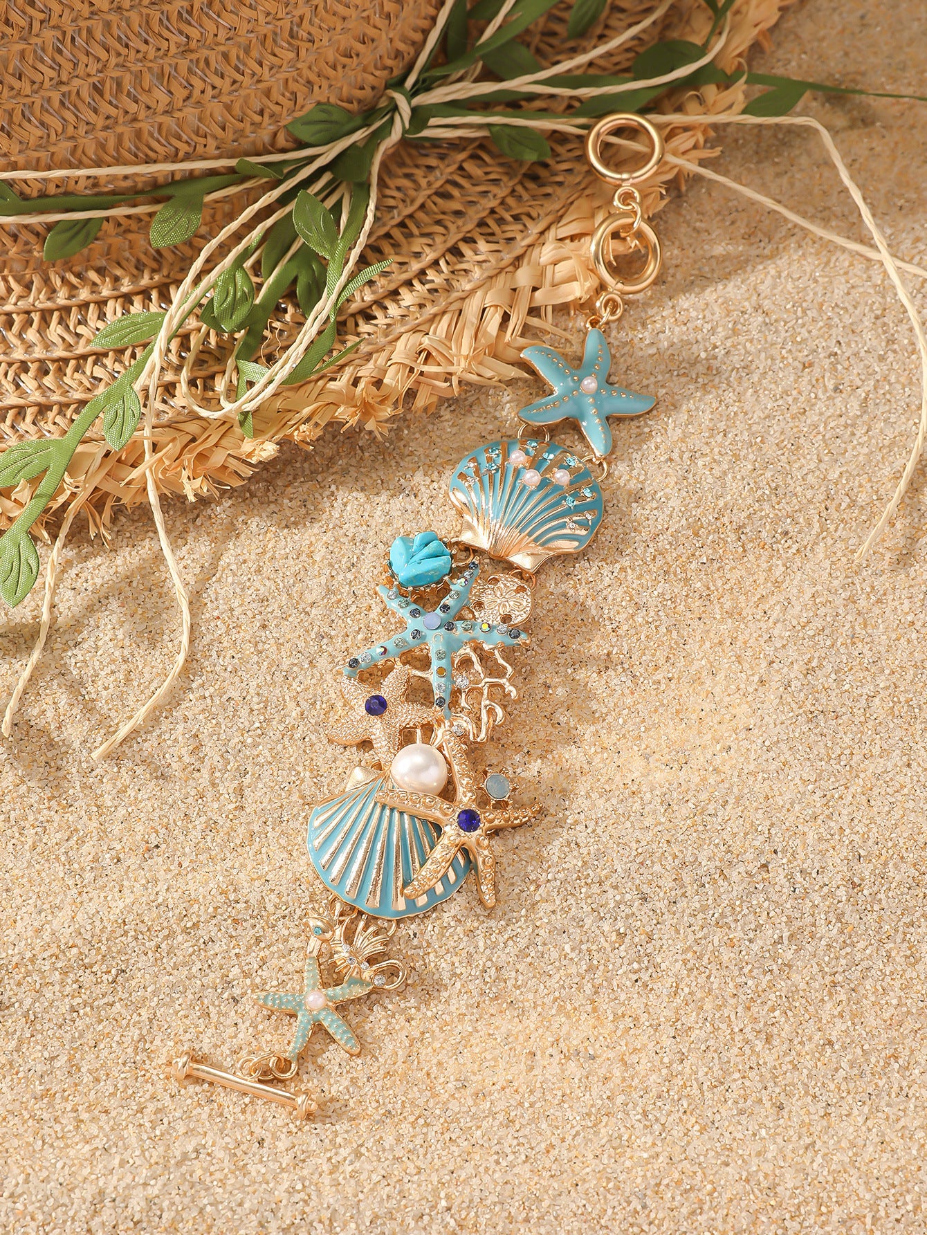 Alloy Rhinestone Marine Shell Boat Anchor Rhinestone Bracelet