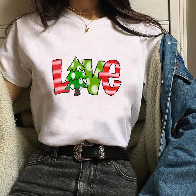 Christmas Fashion Printed Short Sleeve Tops For Women