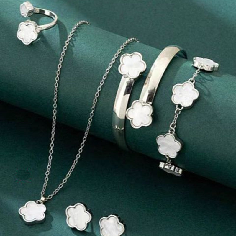 Five-leaf Flower Bracelet Necklace Five-leaf Flower Earrings Bracelet Necklace Set