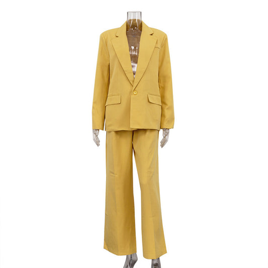 Lapel Baggy Coat High Waist Wide Leg Pants Two-piece Set