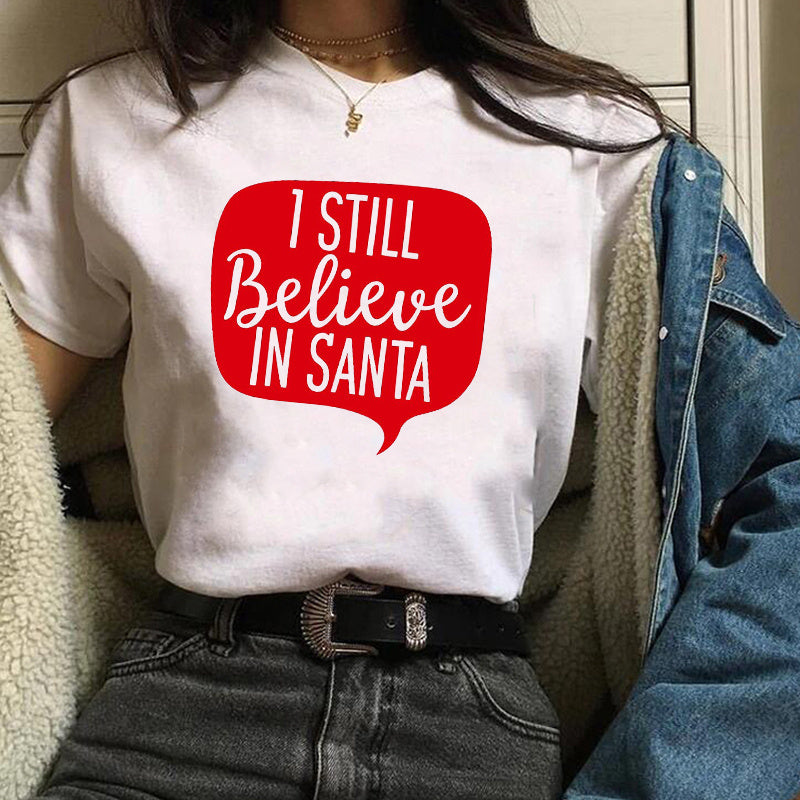 Christmas Fashion Printed Short Sleeve Tops For Women