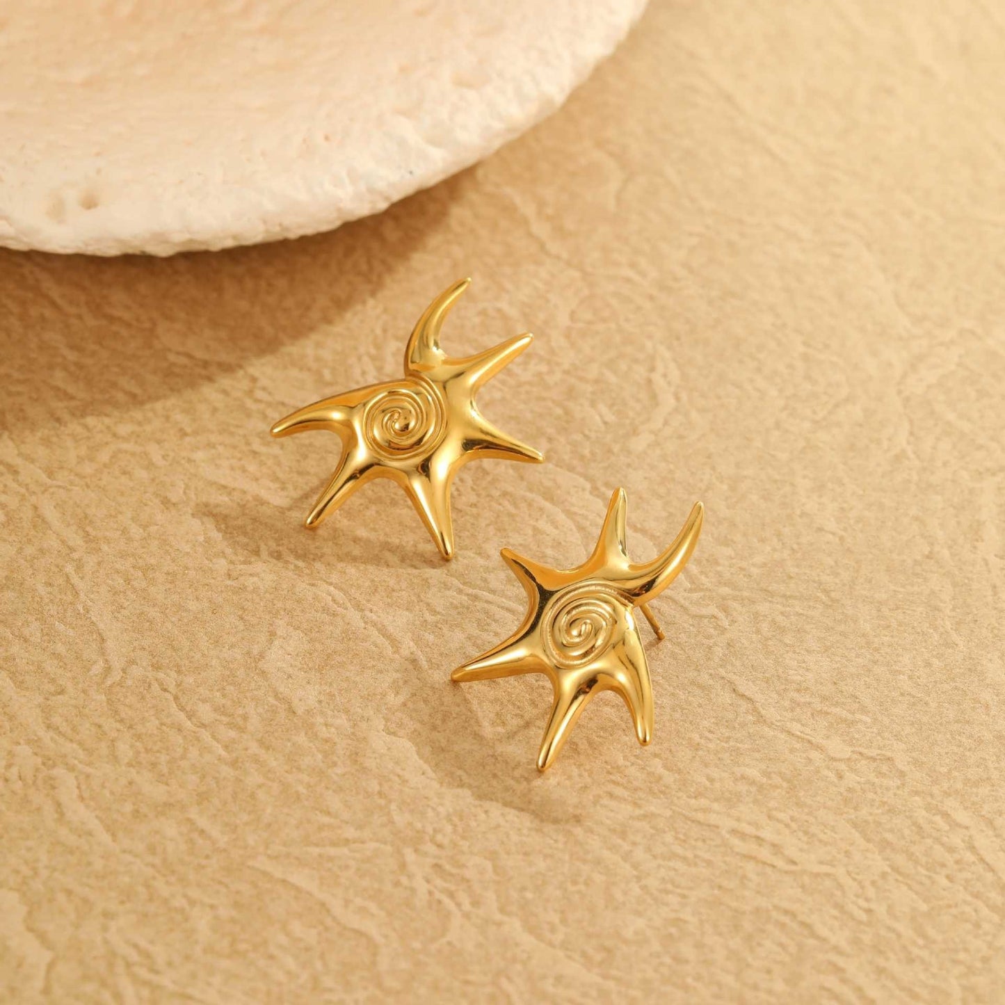 Exaggerated Titanium Steel Earrings 18K Gold Plating Non-fading