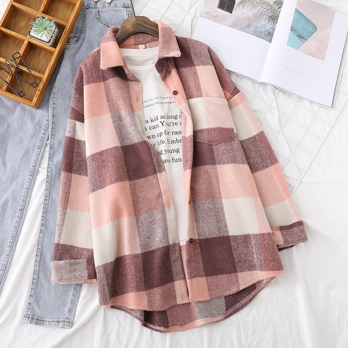 Literary Fan Plaid Shirt Jacket