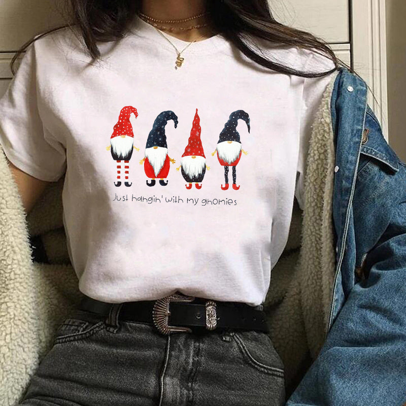 Christmas Fashion Printed Short Sleeve Tops For Women