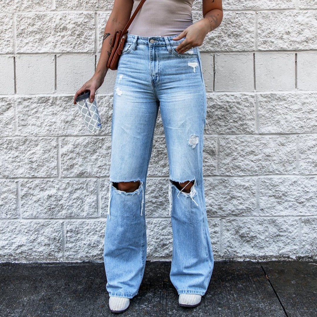 Ripped High Waist Retro Slim Fit Denim Boot-cut