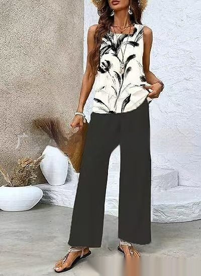 Double-layer Vest And Loose Straight Pants Womens