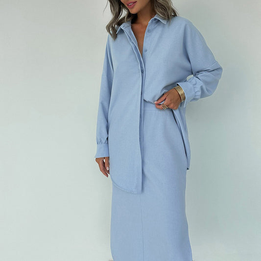 Lapel Cardigan Top Split Skirt Commuting Suit