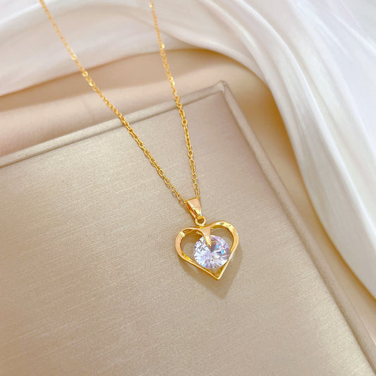 Light Luxury Temperament Real Gold Gorgeous Loving Heart Zircon Necklace For Women