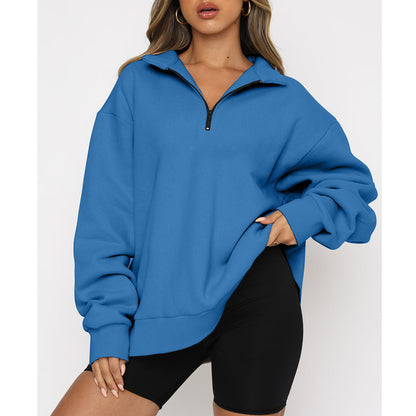 Sweatshirts Zip Turndown Collar