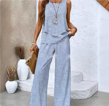 Double-layer Vest And Loose Straight Pants Womens