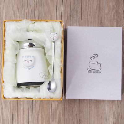 Ceramic cup with lid spoon cute coffee drinking cup