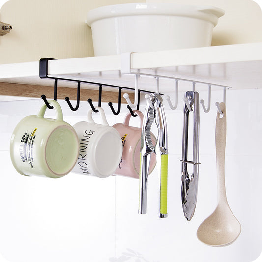 Kitchen Wrought Iron Nail-free Hook Cabinet Storage Rack Multifunctional Closet Row Hook Finishing Rack Hanging 6 Hooks