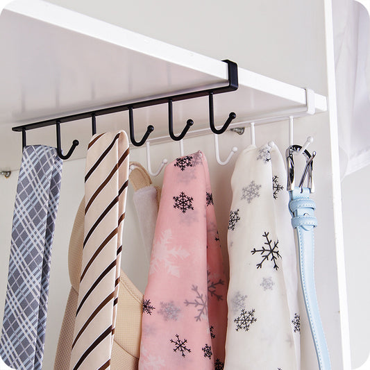 Kitchen Wrought Iron Nail-free Hook Cabinet Storage Rack Multifunctional Closet Row Hook Finishing Rack Hanging 6 Hooks